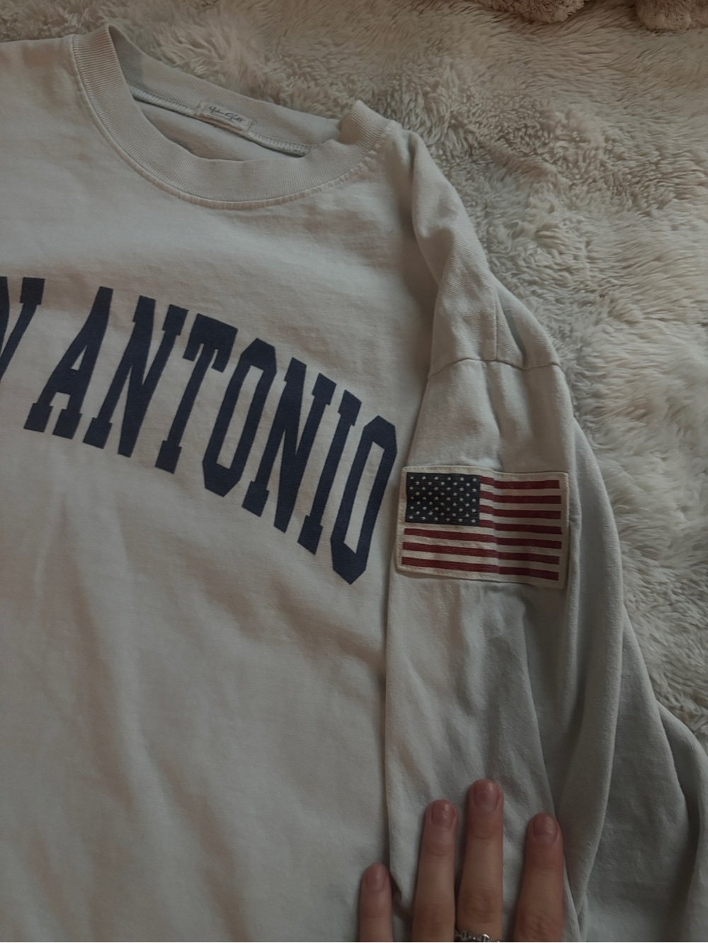 Rare Brandy Melville Oversized Crewneck Sweatshirt with Flag Patch - Light Gray